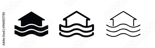House Flood Icons Set. Natural Disaster Water Level Symbols.