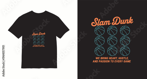 Minimalist basketball pattern t-shirt design with slam dunk quote and motivational slogan for sports lovers