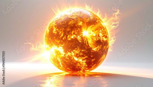 A fiery, glowing sphere resembling the sun emanates intense heat and light.