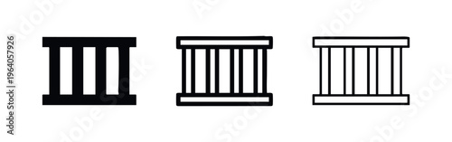 Prison Bars Icon Set. Jail Cell Barrier Symbol for Detention, Justice, and Incarceration