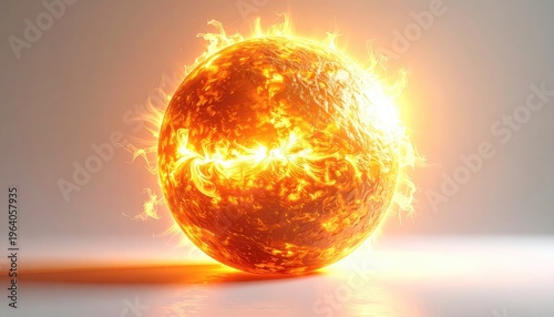 The radiant sun emanates intense heat and light, showcasing its fiery surface and solar flares.