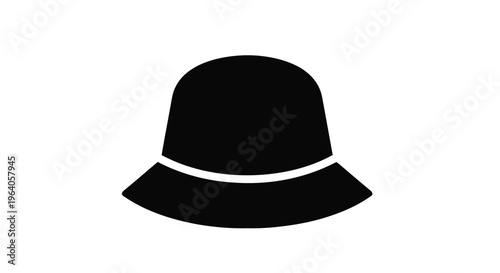 Vector illustration of black bucket hat icon, simple flat style