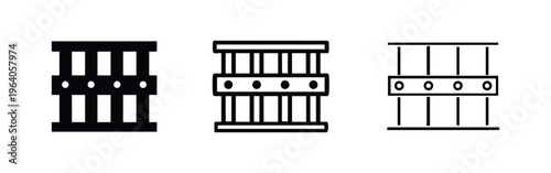 Prison Bars Icon Set with Riveted Band. Jail Cell Barrier for Incarceration and Confinement