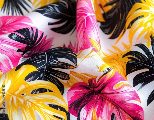 Vibrant Tropical Leaf Pattern Fabric