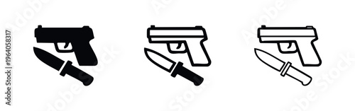 Weapons Icon Collection with Pistol and Knife - Violence and Threat Symbols