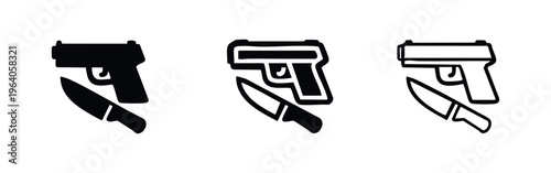 Handgun and Knife Weapon Icons - Crime and Danger Symbols Set