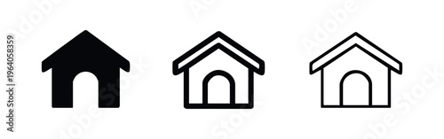 Dog House Icon Set - Pet Shelter and Animal Home Symbols