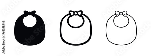 Baby Bib with Bow Icon Set: Infant Feeding Accessory Silhouette and Outline Variations