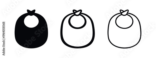 Baby Bib Icon Set: Infant Feeding Accessory Silhouette and Outline Variations (Plain)