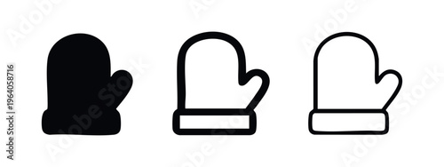 Winter Mitten Icon Set, Cold Weather Handwear Symbol Vector Illustration