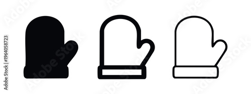 Cold Weather Mitten Icon Set, Hand Protection Winter Apparel Symbol Vector