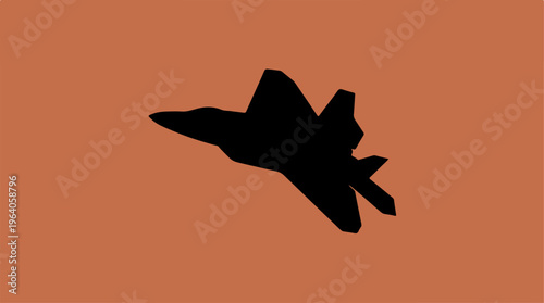 Silhouette of a fighter jet soaring against an orange sky background.