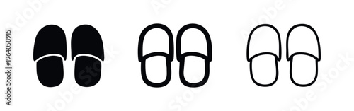 Pair of Slippers Icon Set. Home Comfort Footwear Symbols. Relaxation Vector Illustrations for Hotel Amenities.