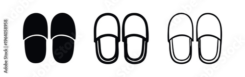 Cozy House Slippers Icon Set. Indoor Footwear Symbols for Comfort. Minimal Vector Graphics, Top View.