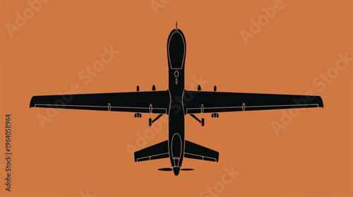Silhouette of a military drone against an orange background.