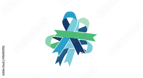 Blue and Teal Awareness Ribbons With Green Banner
