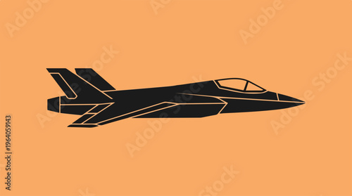 Silhouette of a modern stealth fighter jet on orange background.