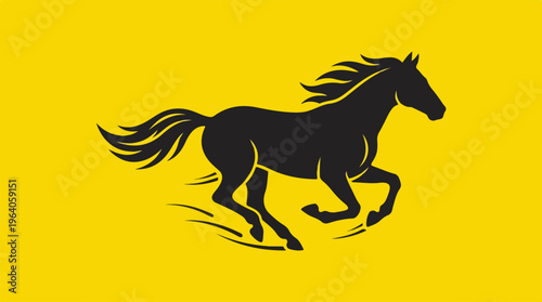 Silhouette of a Running Horse on a Yellow Background.