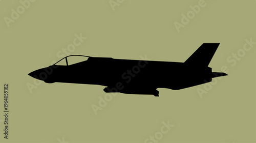 Silhouette of a stealth fighter jet against a neutral background.