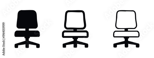 Armless Office Chair Icon Set - Swivel Desk Chair Glyph and Outline Vector for Workplace Furniture