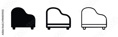 Grand Piano Icon Set - Musical Instrument Glyph and Outline Vector Symbols for Music and Arts