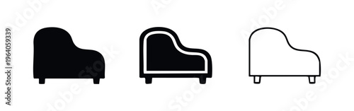 Armchair Icon Set - Single Sofa Lounge Chair Glyph and Outline Vector Symbols for Home and Hotel