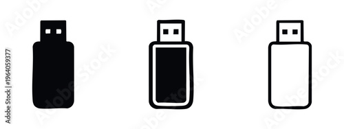 USB Flash Drive Icon Set - Portable Storage Device Symbol Vector Illustration