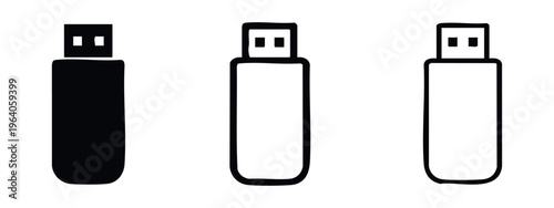 USB Pen Drive Icon Collection - Digital Data Storage Device Vector Set