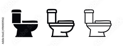 Toilet icon set. Bathroom and restroom symbol in multiple styles for hygiene and facilities.