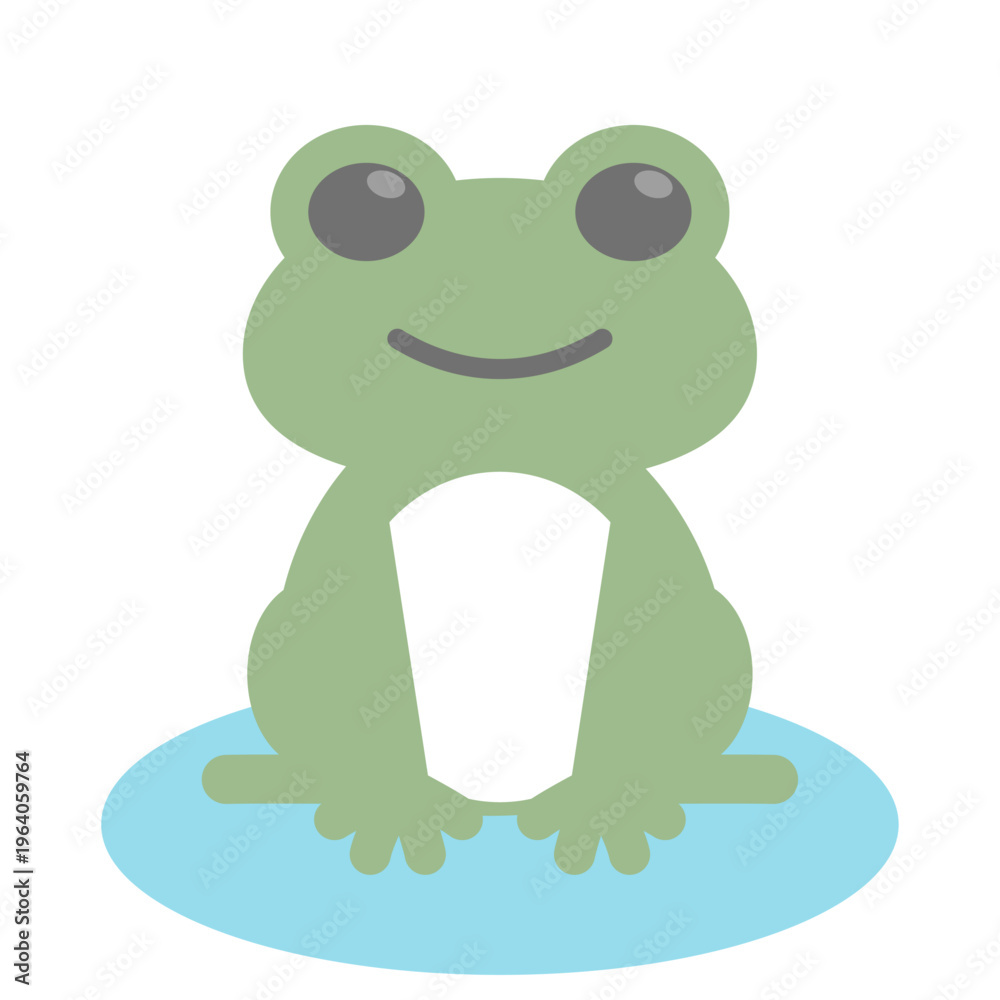 Fototapeta premium 水たまりに座るカエル 梅雨向けのかわいいシンプルな動物イラスト