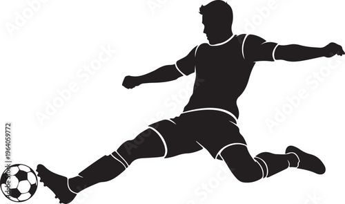 Soccer player kicking ball in action.