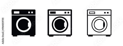 Washing Machine Icon Set for Laundry and Household Appliances