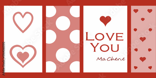 A colorful valentine s day card with hearts and polka dots