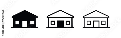 Basic House or Home Icon Set. Real estate and living accommodation symbol in black and white styles.