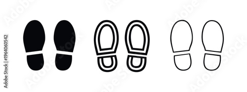 Shoe Prints Icon Set. Footwear marks, walking, and tracking symbol in black and white styles.