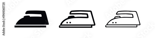 Classic Steam Iron Icons Set, Household Ironing Appliance Symbols. Laundry Tool Vector Illustrations.