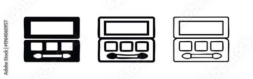 Eyeshadow palette icon set with mirror and applicator, beauty and makeup symbol in different styles.