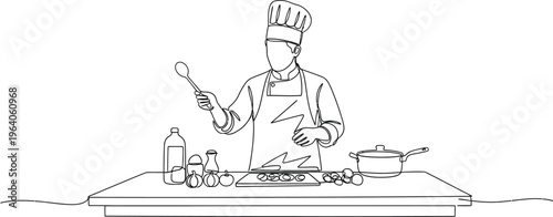 chef cooking in kitchen with utensils