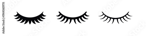Closed eyelashes icon set, representing sleep, beauty, and relaxation in various styles.