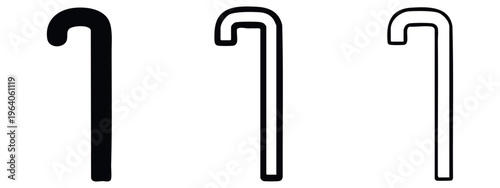 Simple Walking Cane Icons. Elderly Mobility Support Vector Set. Rehabilitation Aid Outline Symbols for Medical Use.