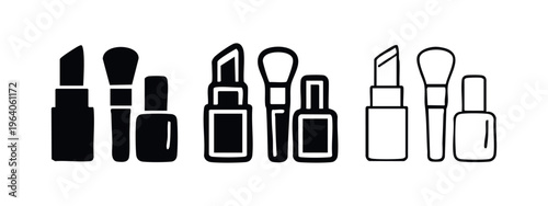 Makeup cosmetic set icons. Beauty products for face and nails.