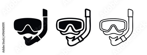 Snorkel mask icon set. Diving and underwater exploration equipment.