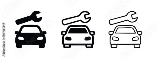 Car Service and Repair Icon Set with Wrench and Vehicle Symbol.