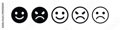 Emotion Feedback Faces Icon Set, Mood and Customer Satisfaction Symbols.