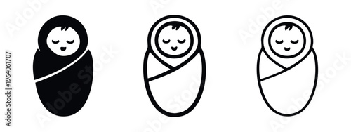 Sleeping Swaddled Newborn Baby Icon Set