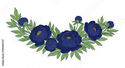 Blue flowers with green leaves arrangement.