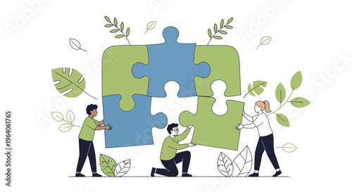 People working together on puzzle pieces.