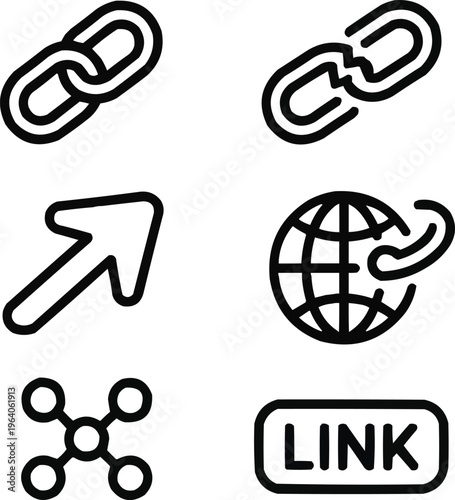 Web Link and URL Outline Icon Set Chain, Hyperlink, and Internet SymbolsWeb Link and URL Outline Icon Set  Chain, Hyperlink, and Internet Symbols