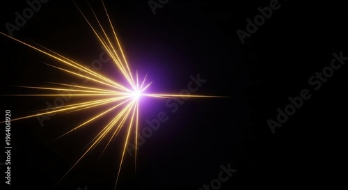 Elegant radial burst of glowing neon gold and purple with diffused light over a cinematic dark perspective on blacksolid background