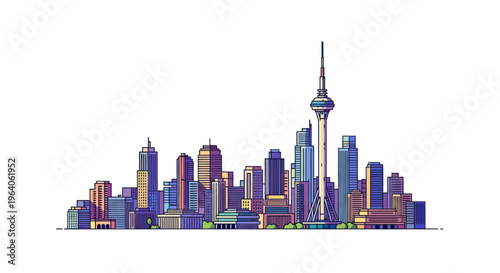 Colourful Toronto city skyline buildings.